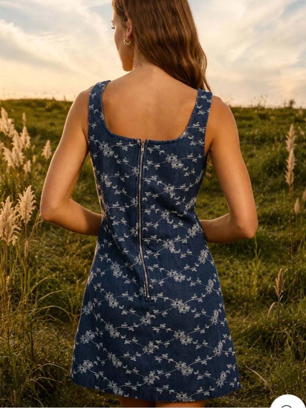 Blu Pepper Floral Embroidered Denim Mini Dress – Large (NWT) - Picture 2 of 7